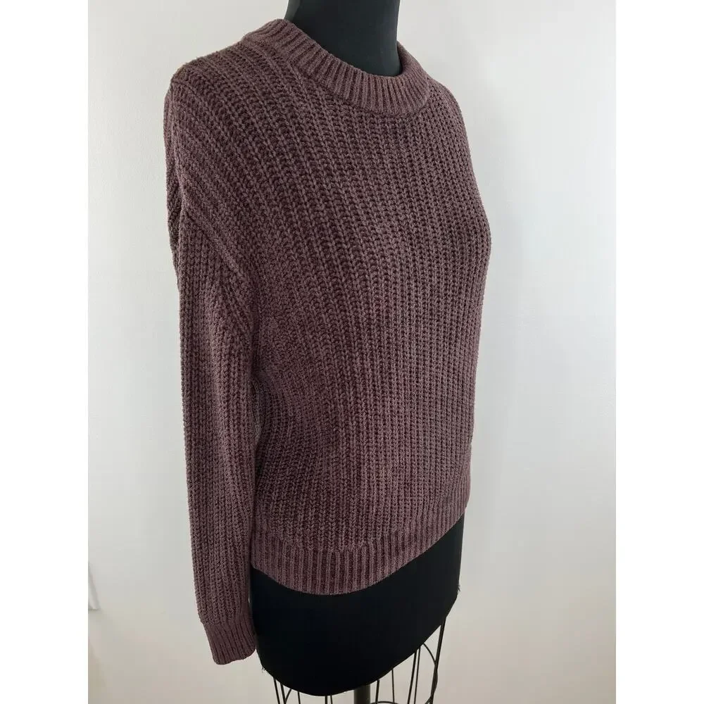 Wilfred Brown Velour Crewneck Long Sleeve Ribbed Women Pullover Sweater Size S